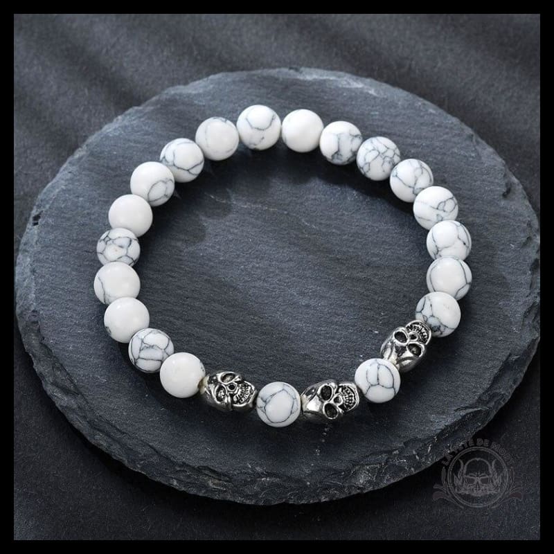 Bracelet Pierre Naturelle Marbre Blanc & Perles Volcanique