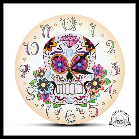 Horloge Tête de Mort Murale Blanche Mexicaine