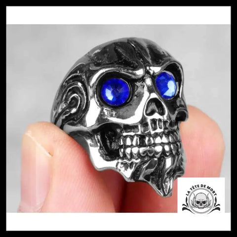 Bague Crâne Yeux Bleus