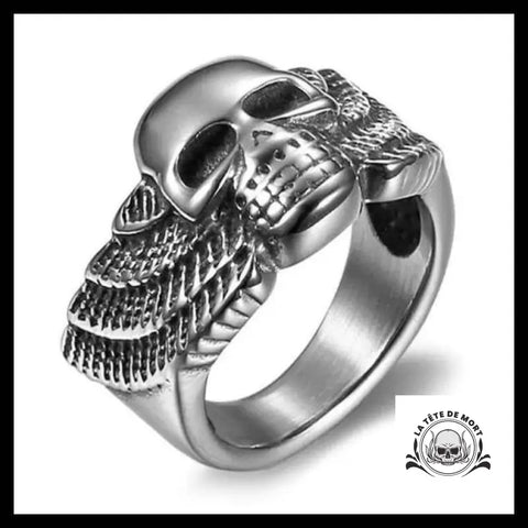 Bague Tête de Mort Ailée (Acier)
