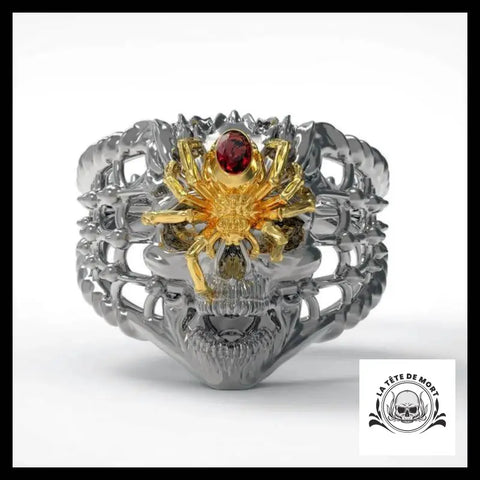 Bague Tête de Mort Araignée Dorée