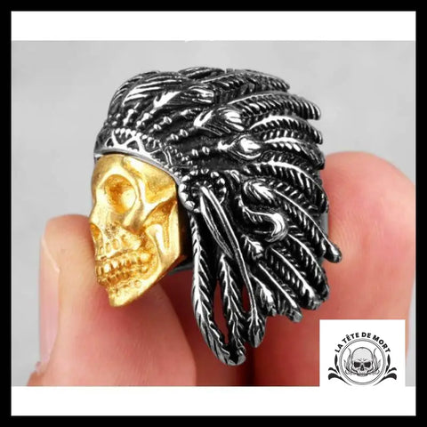 Bague Tête de Mort Chef Indien Or