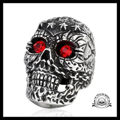 Bague Tête de Mort Crâne Yeux Rouges