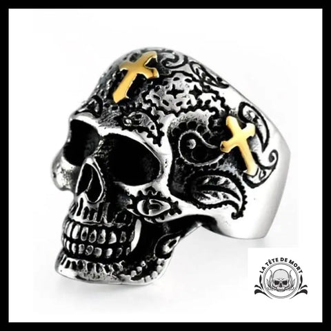 Bague Tête de Mort Croix (Acier)