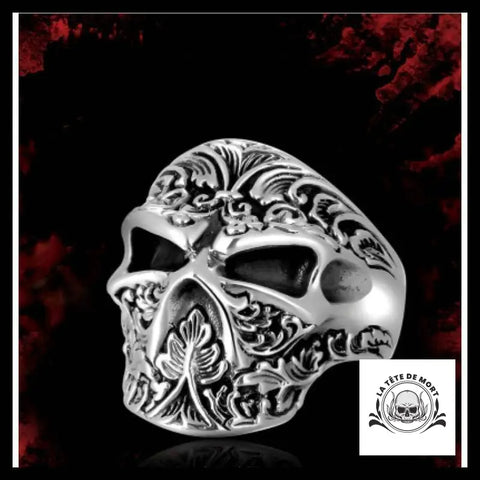 Bague Tête de Mort Fleur Lys en Argent