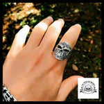Bague Tête de Mort Fleur Lys en Argent