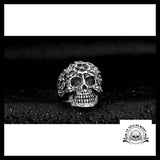 Bague Tête de Mort Fleurie (Acier)
