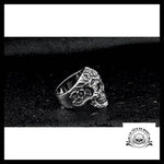 Bague Tête de Mort Fleurie (Acier)