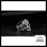 Bague Tête de Mort Fleurie (Acier)