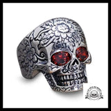 Bague Tête de Mort Yeux Rouges en Argent