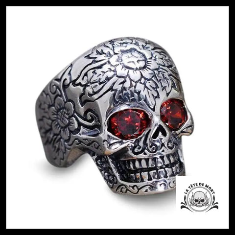 Bague Tête de Mort Yeux Rouges en Argent