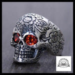Bague Tête de Mort Yeux Rouges en Argent