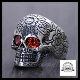 Bague Tête de Mort Yeux Rouges en Argent