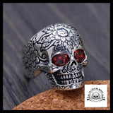 Bague Tête de Mort Yeux Rouges en Argent