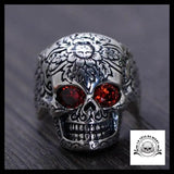 Bague Tête de Mort Yeux Rouges en Argent