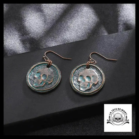 Boucles D’oreilles Tête de Mort Achéo Bronze