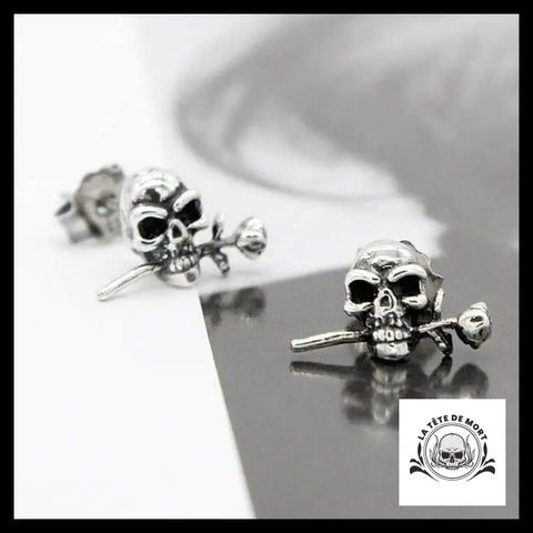 Boucles D’oreilles Tête de Mort Amoureuse en Argent
