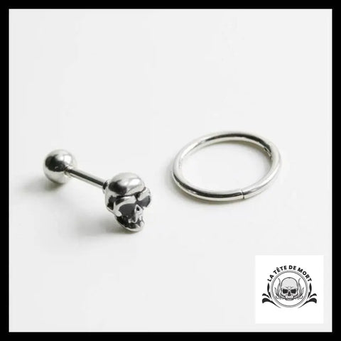 Boucles D’oreilles Tête de Mort et Anneau