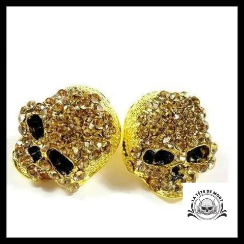 Boucles D’oreilles Tête de Mort Brillantes Dorées