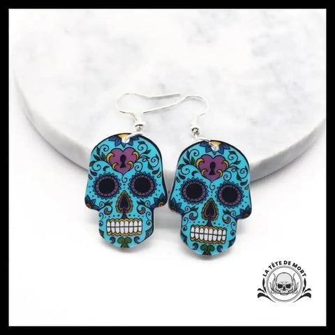 Boucles D’oreilles Tête de Mort Calavera Turquoise