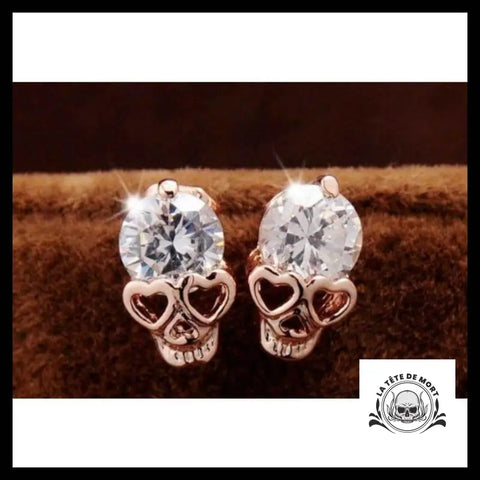 Boucles D’oreilles Tête de Mort Cœur Brillant