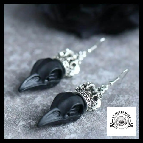 Boucles D’oreilles Tête de Mort Corbeau Roi