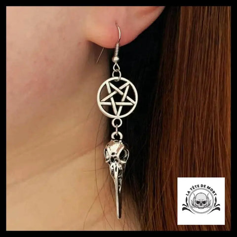 Boucles D’oreilles Tête de Mort Crâne Corbeau