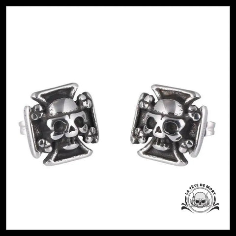 Boucles D’oreilles Tête de Mort Croix Malte