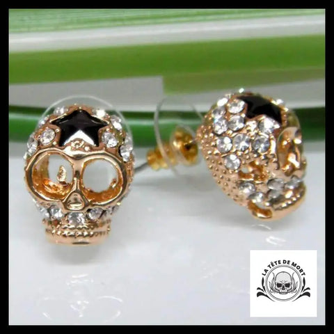 Boucles D’oreilles Tête de Mort étoiles Noires