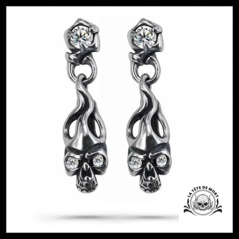 Boucles d’Oreilles Tête de Mort Flamme