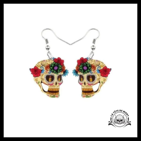 Boucles D’oreilles Tête de Mort Fleuries