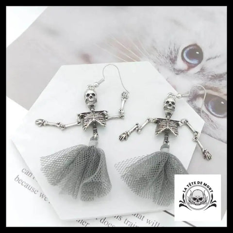 Boucles D’oreilles Tête de Mort Jupe Tulle