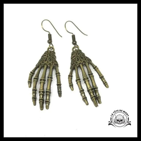 Boucles D’oreilles Tête de Mort Mains Bronze