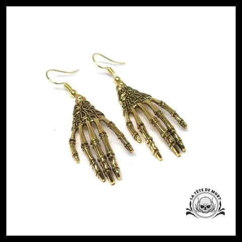 Boucles D’oreilles Tête de Mort Mains Or