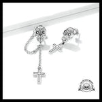 Boucles D’oreilles Tête de Mort Pendentif Croix