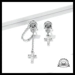 Boucles D’oreilles Tête de Mort Pendentif Croix