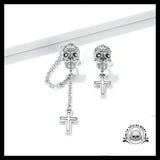 Boucles D’oreilles Tête de Mort Pendentif Croix