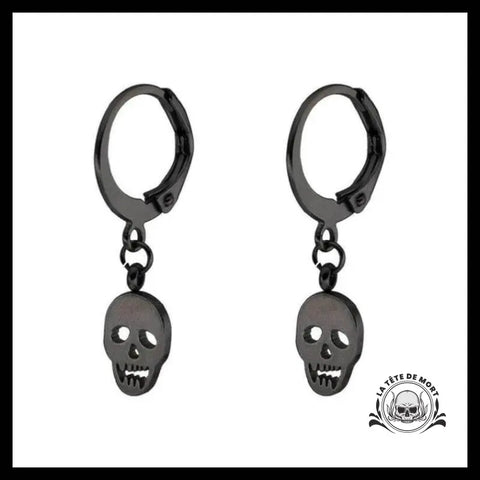 Boucles D’oreilles Tête de Mort Pendentif Effrayant Noir