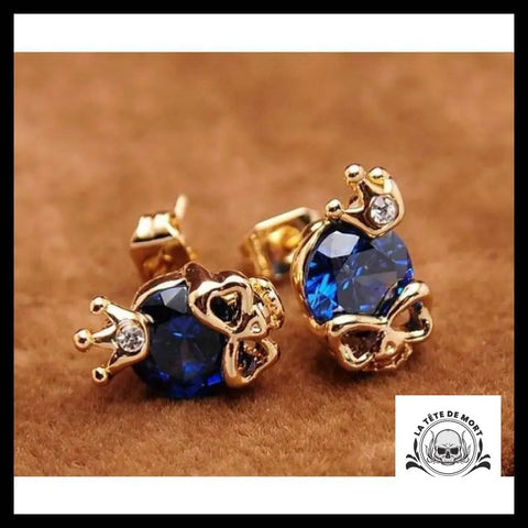 Boucles D’oreilles Tête de Mort Pierre Bleue