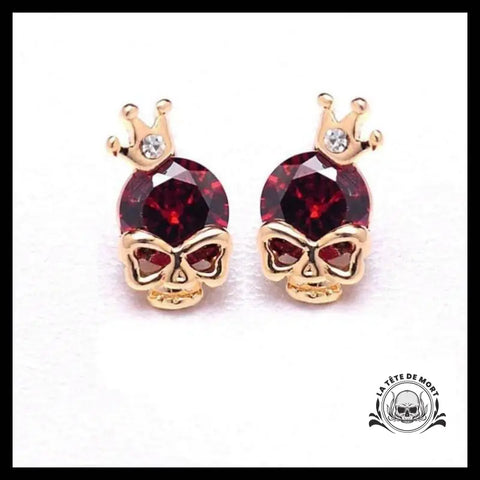 Boucles D’oreilles Tête de Mort Pierre Rouge