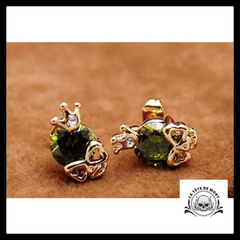 Boucles D’oreilles Tête de Mort Pierre Verte