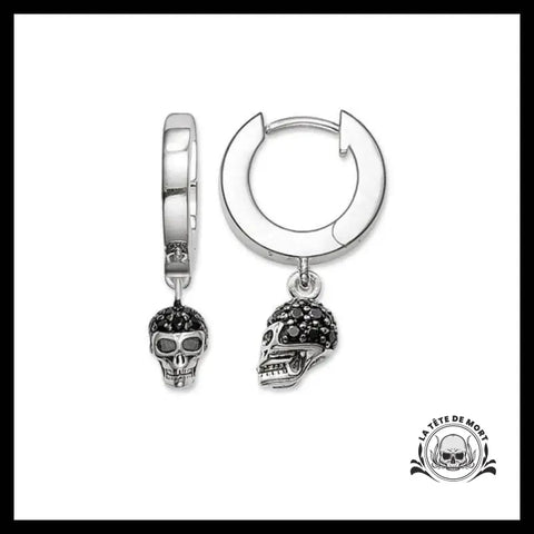 Boucles D’oreilles Tête de Mort Pierres Noires