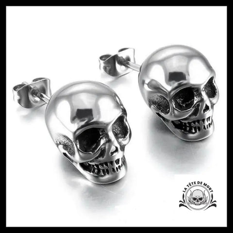 Boucles D’oreilles Tête de Mort Plaquées Argent