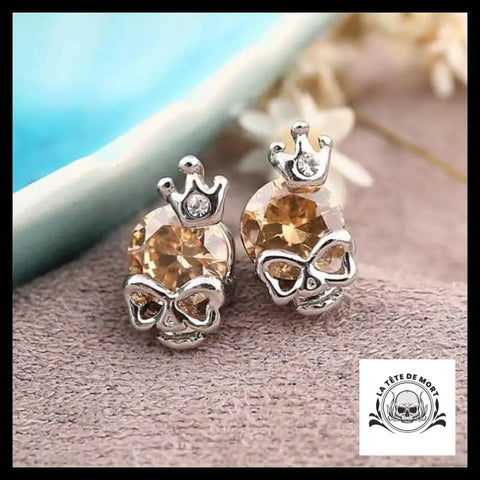Boucles D’oreilles Tête de Mort Princesse Champagne