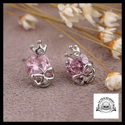 Boucles D’oreilles Tête de Mort Princesse Rose