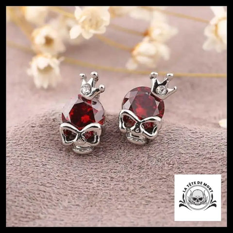 Boucles D’oreilles Tête de Mort Princesse Rouge