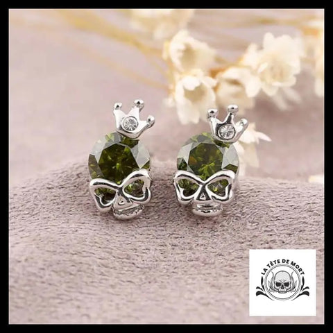 Boucles D’oreilles Tête de Mort Princesse Verte