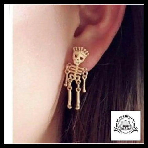 Boucles D’oreilles Tête de Mort Squelette Roi Or