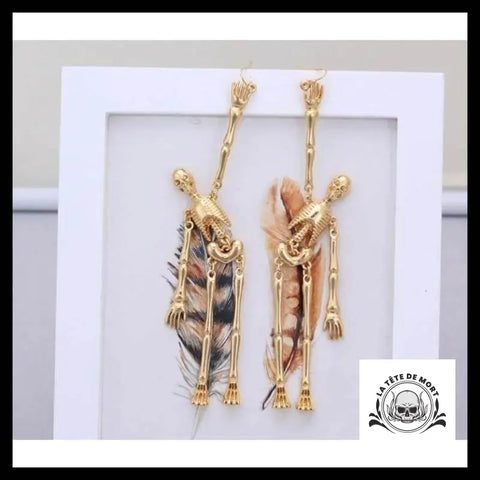 Boucles D’oreilles Tête de Mort Squelettes Dorés