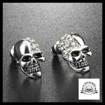 Boucles D’oreilles Tête de Mort Strass Argentées